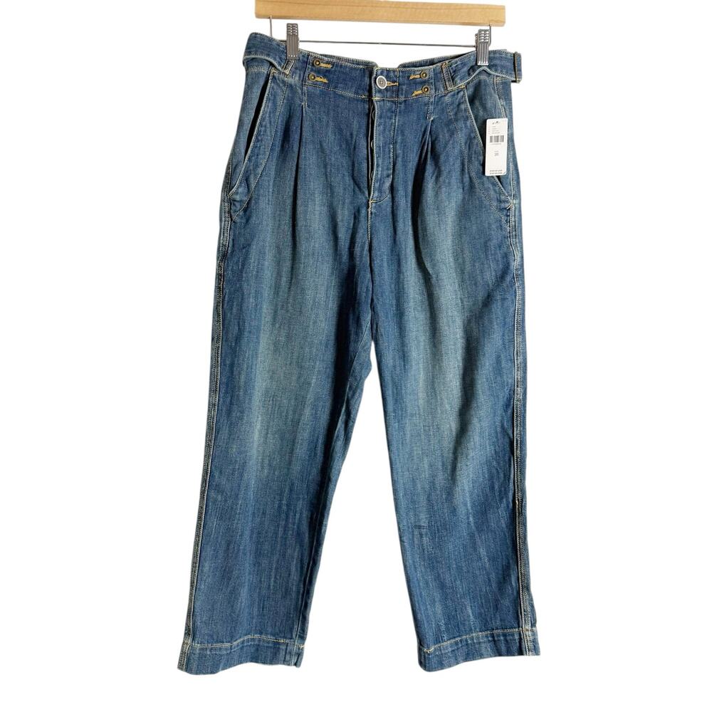 Anthropologie Pilcro and the Letterpress Cropped Wide Leg Pleated Blue Jeans 28